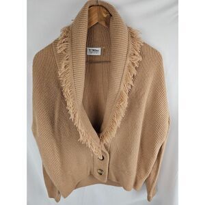27 Miles Malibu Womens Size Small Wool Cashmere Fringe Cardigan Sweater Camel